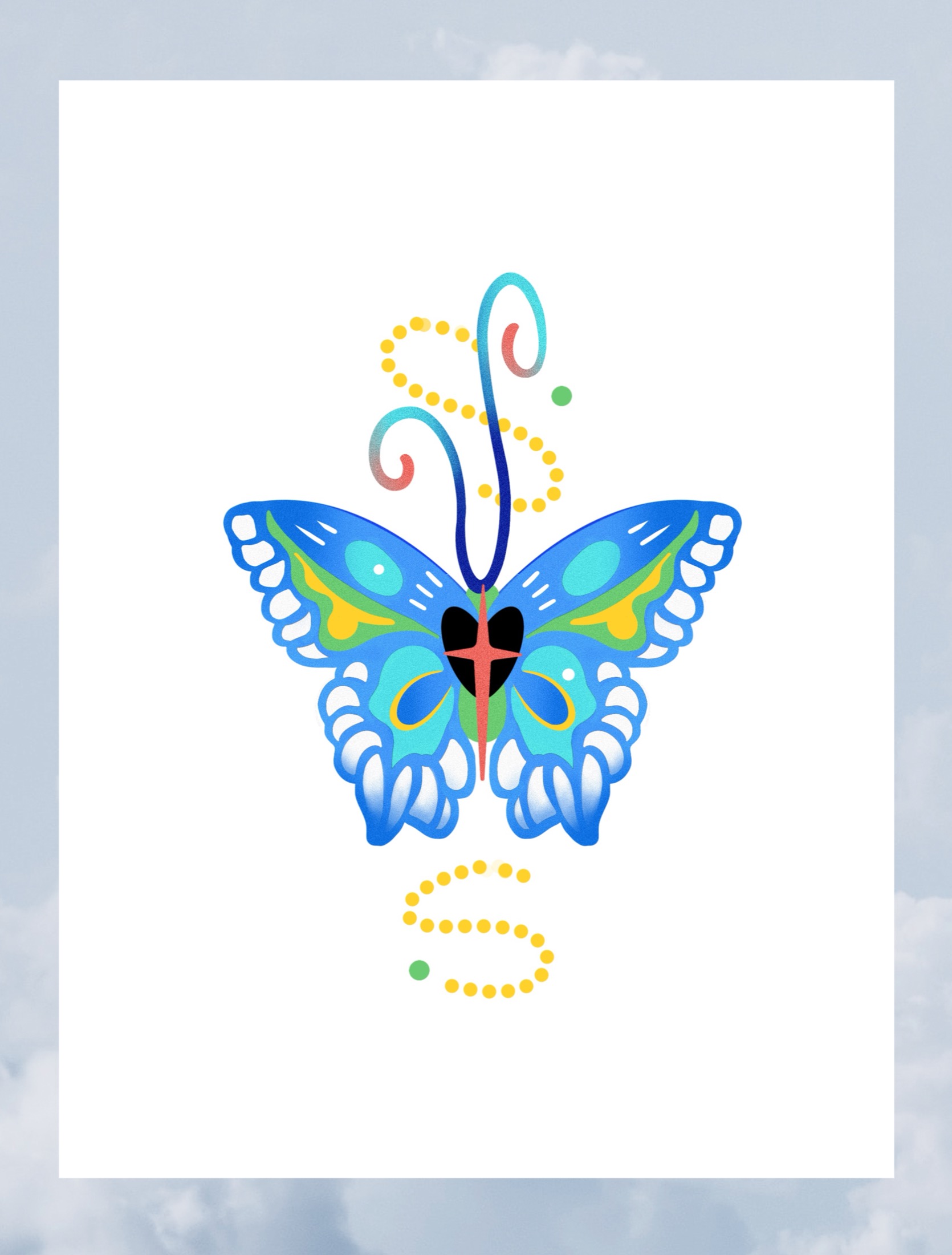 Blue fish tattoo flash with black stars