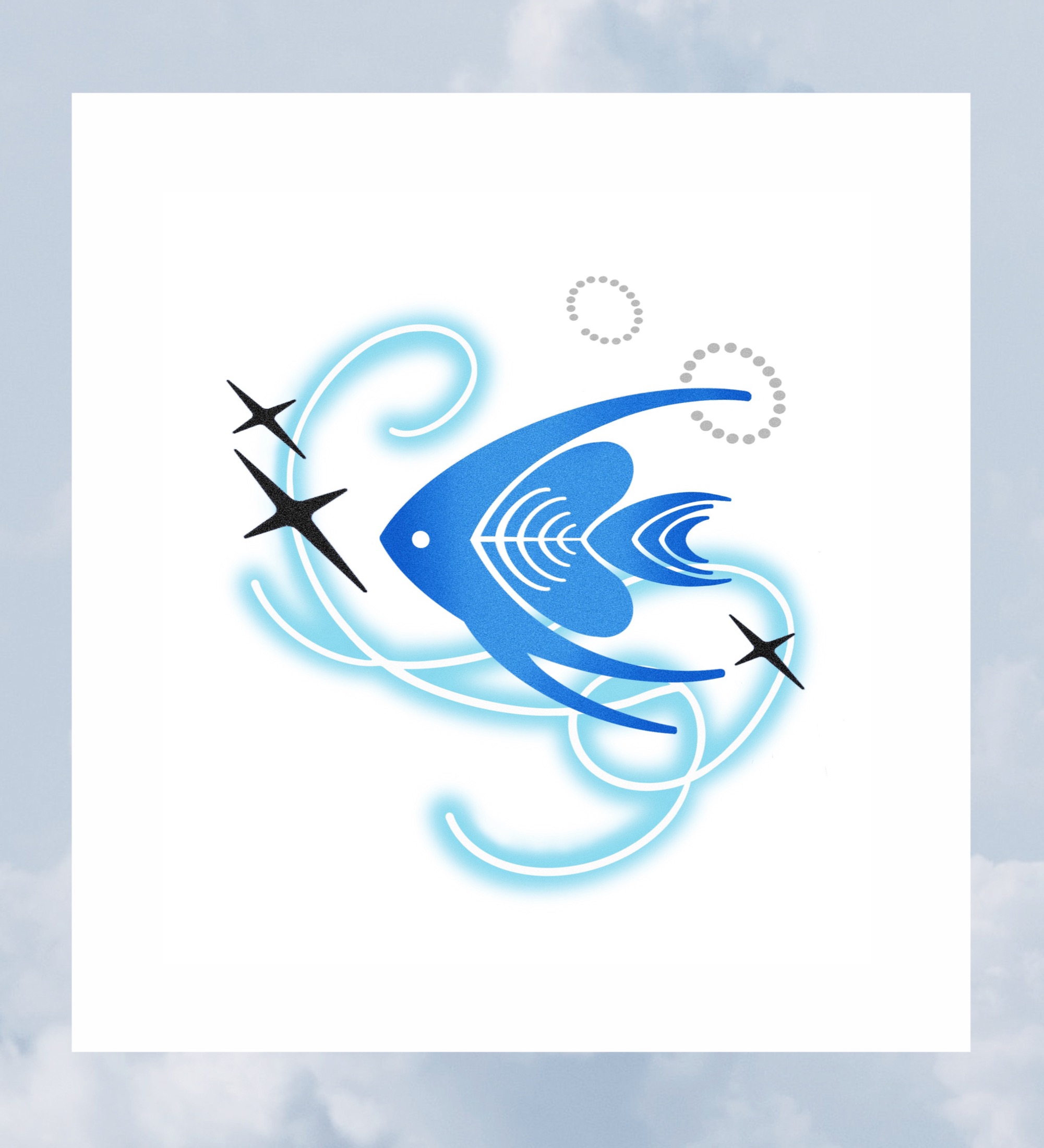 Blue octopus tattoo flash with black curls