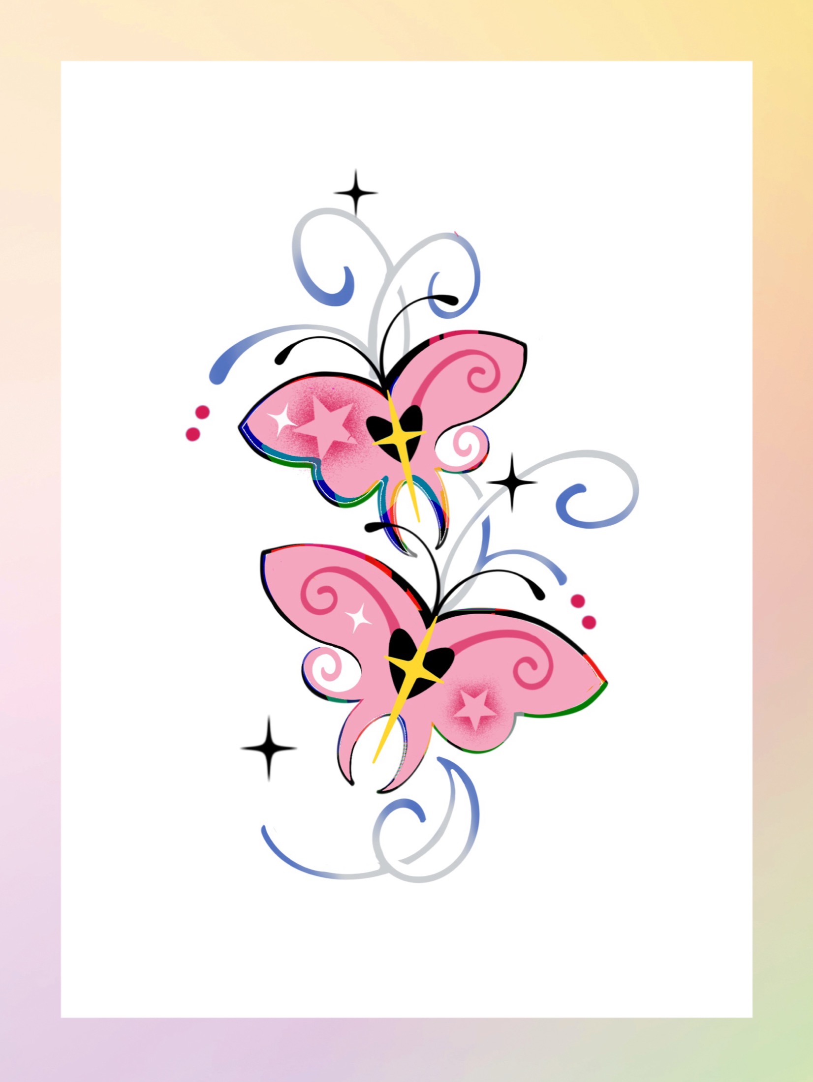 Two pink butterfly tattoo flashes with grey curls