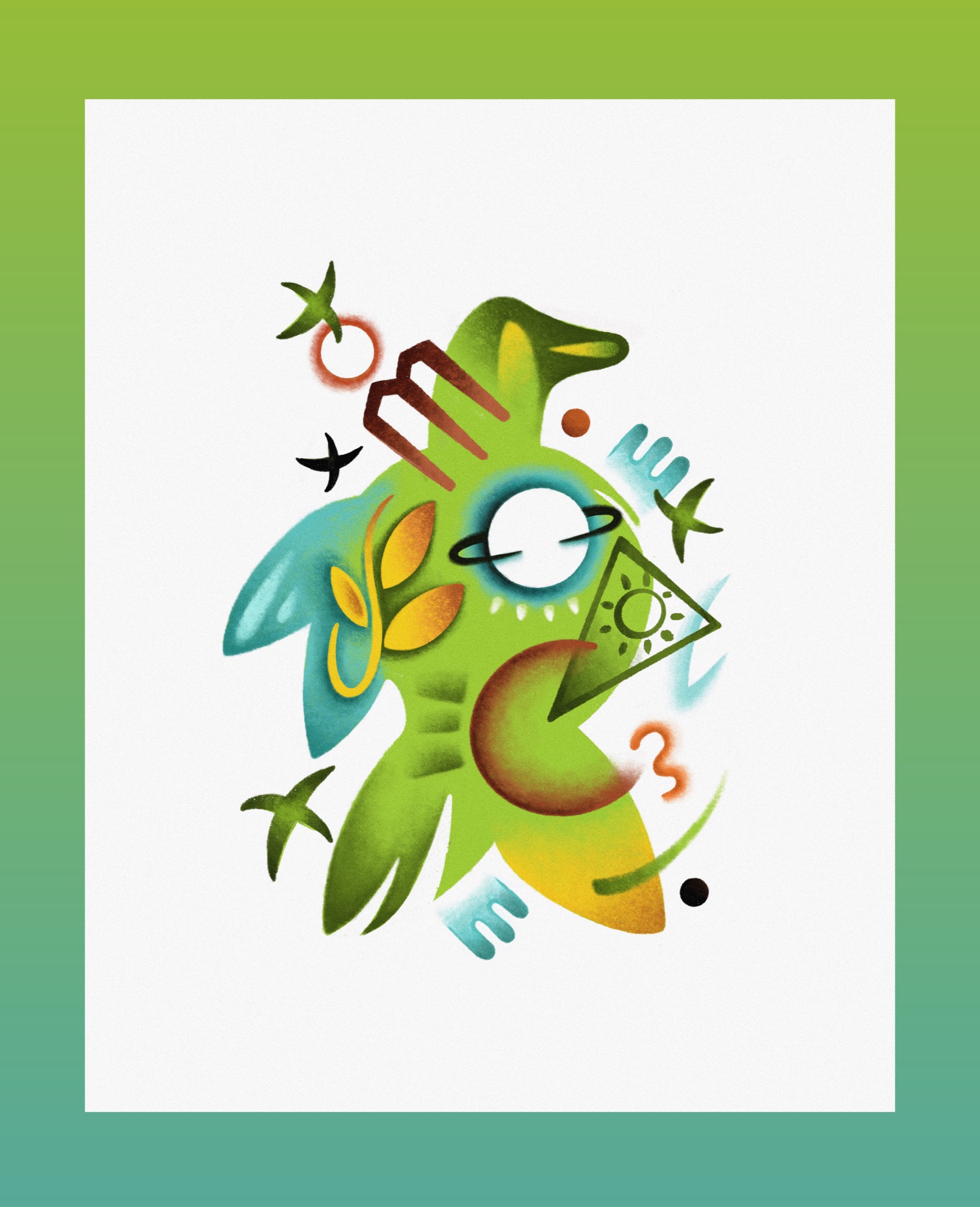 Green abstract creature tattoo flash